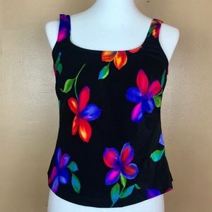 Vintage Floral 90s Neon Bright Swim Top 10/12